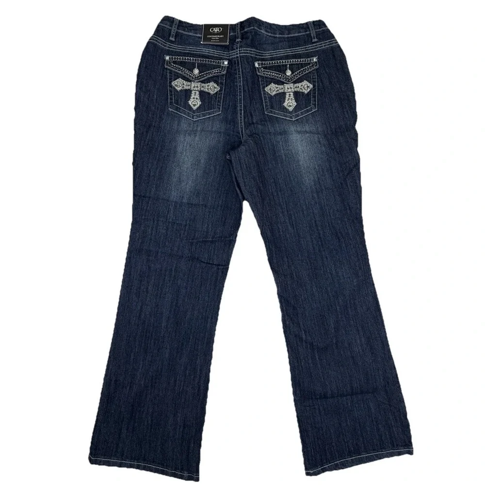 New CATO Lower Rise Boot Cut Women's Jeans 18W Dark Wash Embellished Pockets NWT